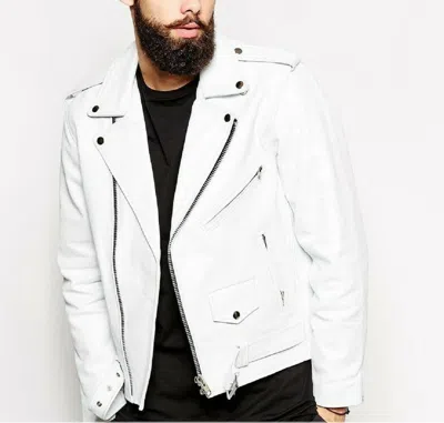 NEW FASHION STYLE HERREN 100% ECHTLEDER SLIM FIT BIKER WEISS JACKE FÜR HERREN UND JUNGEN NFS 697