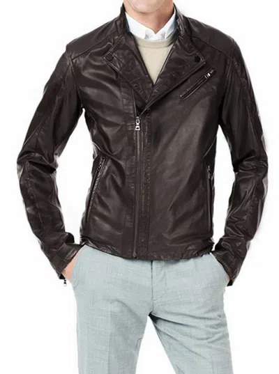 NEW FASHION STYLE PREMIUM HERREN ECHT MODE DUNKELBRAUN LEDERJACKE BIKER NFS 662