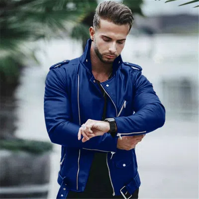 NEW FASHION STYLE PREMIUM QUALITÄT LAMMLEDER BLAU LEDER STYLISCH SLIM FIT FÜR HERREN JACKE NFS 592