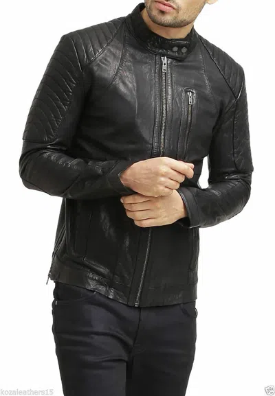 NEW FASHION STYLE SCHWARZ HERREN MASSIV LEDERJACKE ECHTLEDER JACKE FÜR HERREN UND JUNGEN NFS 672