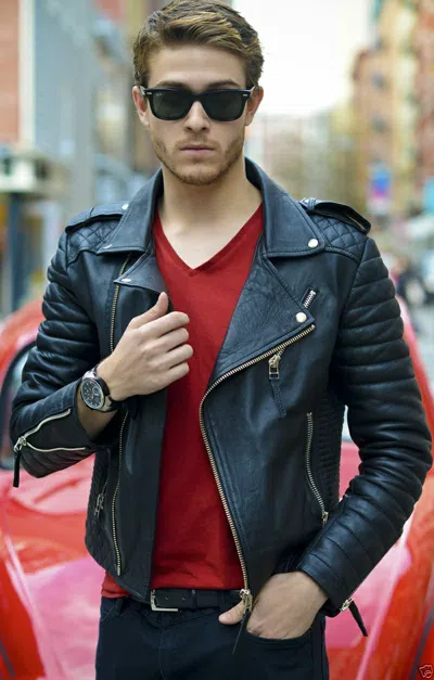 NEW FASHION STYLE SCHWARZES HERREN ECHTLEDER MOTORRAD SLIM FIT BIKERSTIL JACKEN FÜR HERREN NFS 705