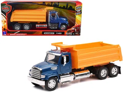 NEW RAY FREIGHTLINER 114SD DUMP TRUCK BLUE AND YELLOW "LONG HAUL TRUCKER" SERIES 1/32 DIECAST MODEL BY NEW R