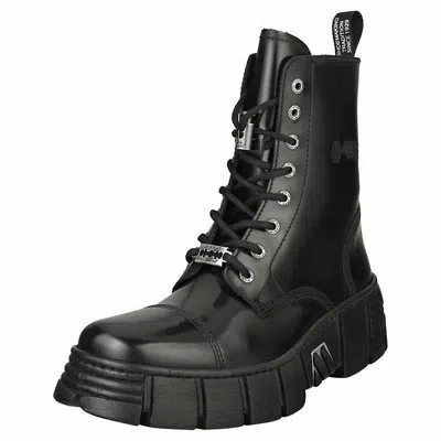 NEW ROCK ROCK BOOT BLACK TOWER WITH LACES UNISEX BLACK LEDER STIEFEL PLATTFORM