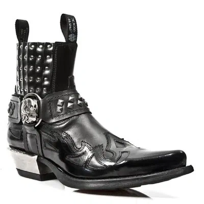 NEW ROCK ROCK M.7950-S1 SCHWARZ STIEFELETTEN WESTERN GOTIK BAND SCHÄDEL NIETEN METAL