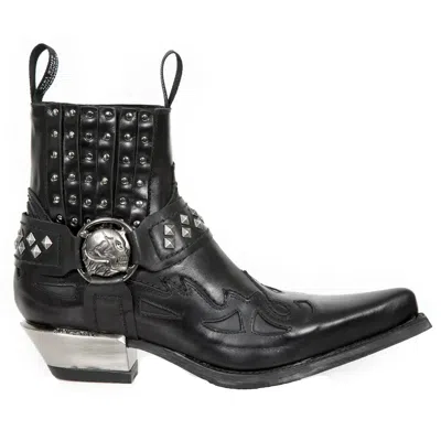 NEW ROCK ROCK M.7950-S9 SCHWARZ STIEFELETTEN WESTERN GOTIK BAND SCHÄDEL NIETEN METAL