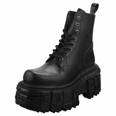 NEW ROCK ROCK METALLIC M-MILI084N-S5 UNISEX BLACK LEDER STIEFEL PLATTFORM