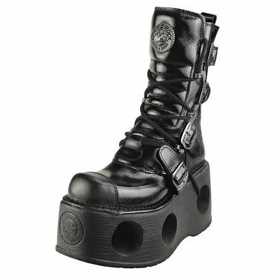 NEW ROCK ROCK PATENT SPRING NEPTUNO UNISEX BLACK STIEFEL PLATTFORM - 38 EU