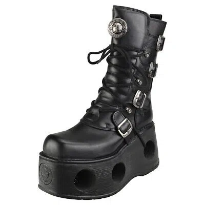 NEW ROCK ROCK SPACE METALLIC NEPTUNO BOOTS UNISEX PLATFORM BOOTS IN BLACK - 8 US