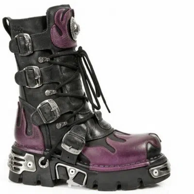 NEW ROCK ROCK STIEFEL SCHWARZ LILA FLAMMEN MUSTER 591 S3 BIKER GOTH BOOTS RABATT