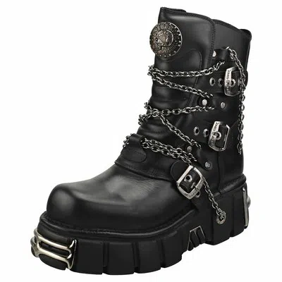 NEW ROCK ROCK STRAPS AND CHAINS UNISEX BLACK STIEFEL PLATTFORM - 39 EU