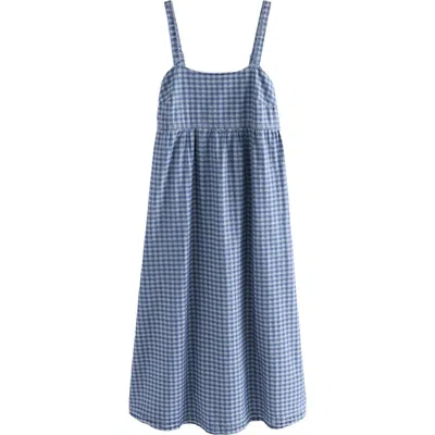 NEXT NEXT GINGHAM SLEEVELESS DENIM MIDI DRESS