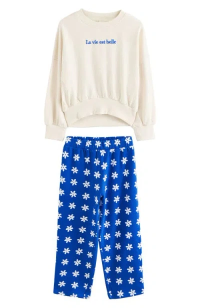 NEXT NEXT KIDS' LA VIE COTTON GRAPHIC SWEATSHIRT & FLORAL PANTS SET