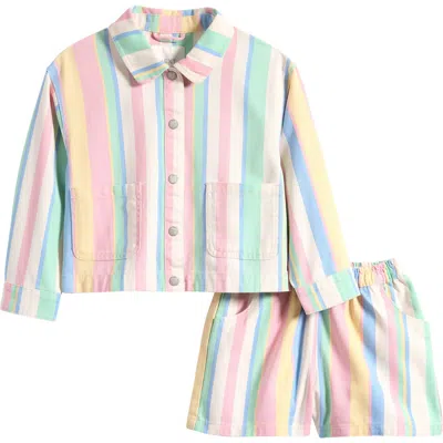 NEXT NEXT KIDS' STRIPE COTTON SNAP-UP JACKET & SHORTS SET