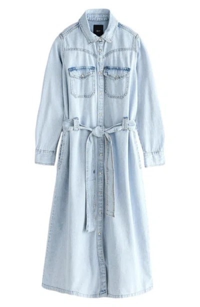 NEXT NEXT TIE WAIST LONG SLEEVE DENIM MAXI DRESS