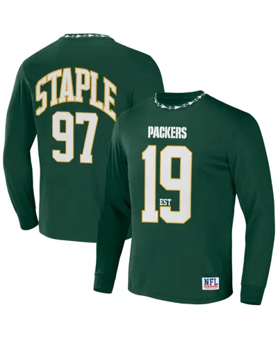 NFL PROPERTIES MEN'S NFL X STAPLE HUNTER GREEN GREEN BAY PACKERS CORE LONG SLEEVE JERSEY STYLE T-SHIRT