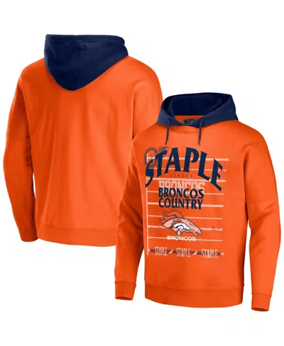 NFL PROPERTIES MEN'S NFL X STAPLE ORANGE DENVER BRONCOS OVERSIZED GRIDIRON VINTAGE-LIKE WASH PULLOVER HOODIE
