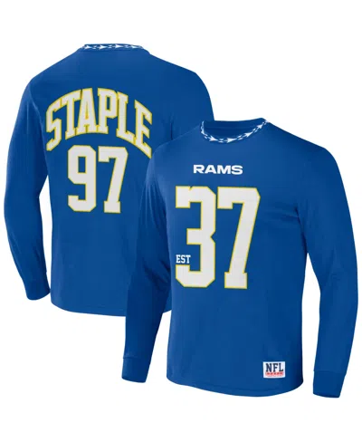 NFL PROPERTIES MEN'S NFL X STAPLE ROYAL LOS ANGELES RAMS CORE LONG SLEEVE JERSEY STYLE T-SHIRT