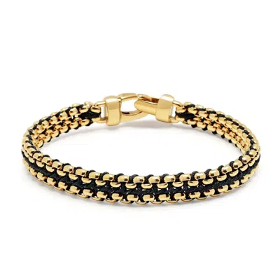 NIALAYA MEN'S BLACK / GOLD BLACK WOVEN BOX CHAIN BRACELET IN GOLD