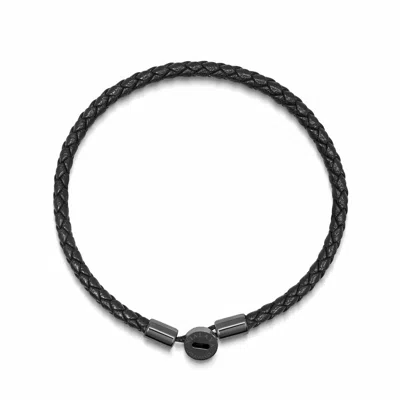 NIALAYA BLACK MEN'S BRAIDED LUX LEATHER BRACELET