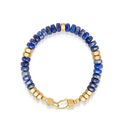 NIALAYA BLUE / GOLD MEN'S HEXAGON BEADED BRACELET WITH BLUE LAPIS AND GOLD