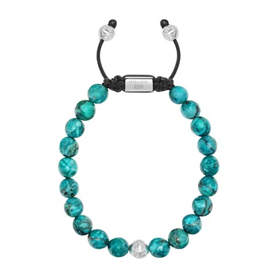 NIALAYA BLUE / GREEN / SILVER MEN'S BEADED BRACELET WITH TURQUOISE AND STERLING SILVER BEADS