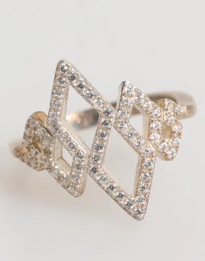 NIALAYA GEOMETRIC DIAMOND SHAPE PAVE CZ CRYSTAL JEWELRY RING