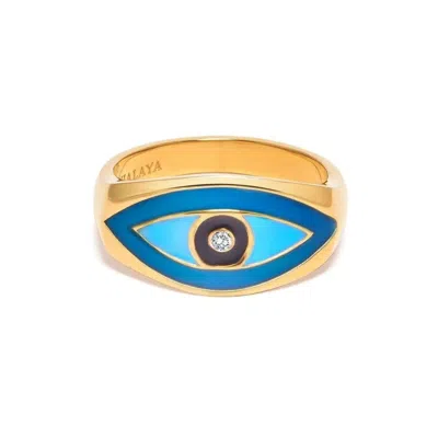 NIALAYA GOLD / BLUE WOMEN'S GOLD EVIL EYE RING