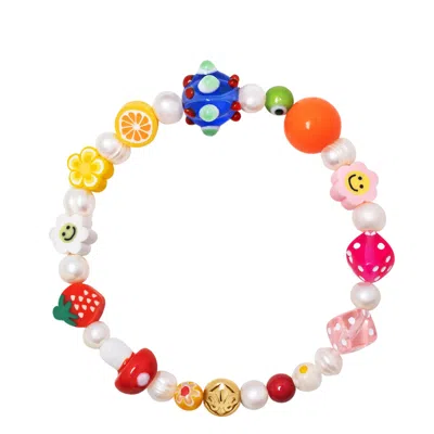 NIALAYA MEN'S BERRY PEARL BRACELET WITH ASSORTED BEADS