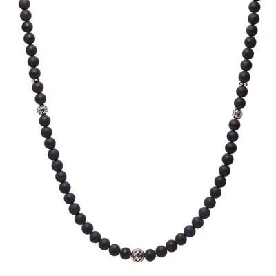 NIALAYA MEN'S BLACK / SILVER BEADED NECKLACE WITH MATTE ONYX AND SILVER