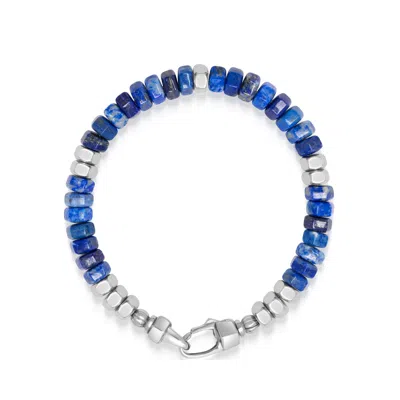 NIALAYA MEN'S HEXAGON BEADED BRACELET WITH BLUE LAPIS AND SILVER