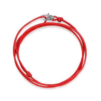 NIALAYA MEN'S RED WRAP-AROUND STRING BRACELET WITH STERLING SILVER LOCK