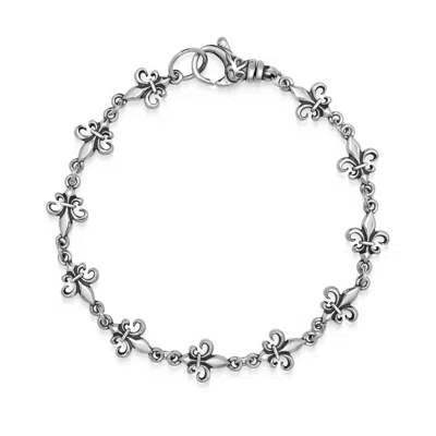 NIALAYA MEN'S SILVER FLEUR DE LIS LINKED BRACELET