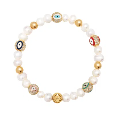 NIALAYA GOLD / WHITE MEN'S EVIL EYE PEARL BRACELET