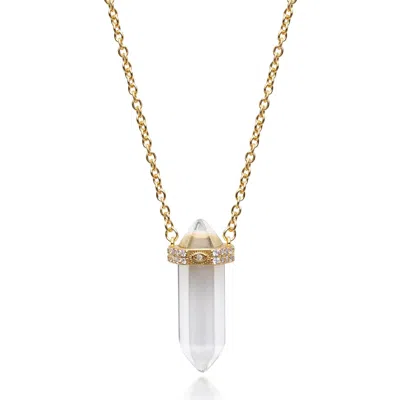 NIALAYA WOMEN'S GOLD CLEAR QUARTZ CRYSTAL NECKLACE WITH ENGRAVED EVIL EYE DETAIL