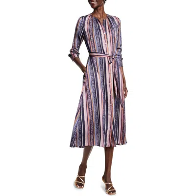 NIC + ZOE NIC+ZOE LOREN ANIMAL STRIPE LONG SLEEVE MIDI SHIRTDRESS