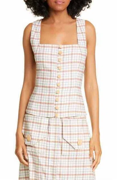 NICHOLAS SQUARE NECK BUTTON FRONT PINAFORE PLAID TANK TOP IN MULTICOLOR