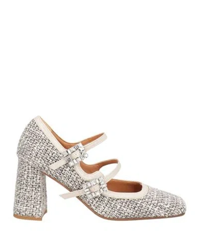 NICOLE BONNET PARIS NICOLE BONNET PARIS WOMAN PUMPS LIGHT GREY SIZE 8 TEXTILE FIBERS, LEATHER