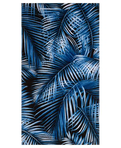NICOLE MILLER PALM AZUL COTTON BEACH TOWEL, 68" X 36"