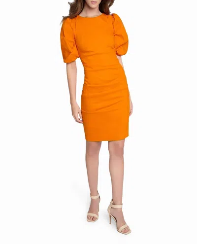 NICOLE MILLER STRETCH PUFF SLEEVE LAUREN DRESS IN TANGERINE