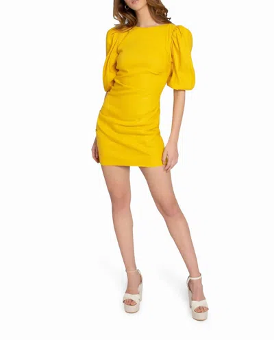 NICOLE MILLER STRETCH PUFF SLEEVE LAUREN DRESS IN YELLOW