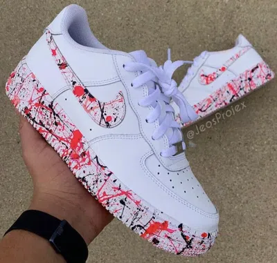 NIKE NIKE AIR FORCE 1 CUSTOM BLAZING PINK SPLATTER GRAFFITI WHITE SHOES MENS WOMENS
