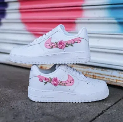 NIKE AIR FORCE 1 CUSTOM LOW LIGHT PINK ROSE FLORAL FLOWER WHITE SHOES MENS SIZE 11.5