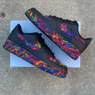 NIKE NIKE AIR FORCE 1 CUSTOM MULTI COLOR SPLATTER SWOOSH BLACK SHOES MENS WOMENS KIDS