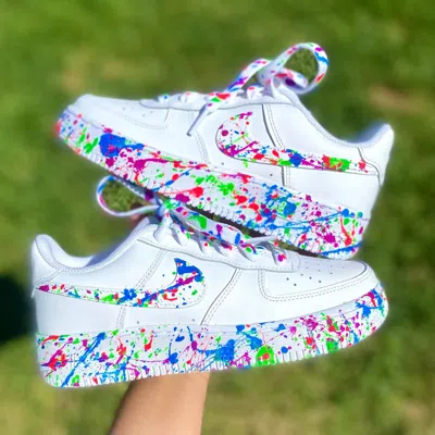 NIKE AIR FORCE 1 CUSTOM WHITE SHOES 'SPLATTER NEON GLOW' COOL LACES MENS WOMENS
