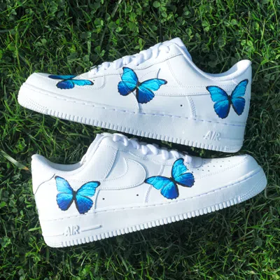 NIKE NIKE AIR FORCE 1 CUSTOM WITH BLUE BUTTERFLY PRINT UNISEX SNEAKER FLOWER ROSES