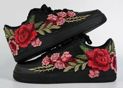 NIKE NIKE AIR FORCE 1 LOW CUSTOM SHOES BLACK RED GREEN ROSE FLORAL MENS SIZE 12.5
