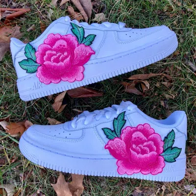 NIKE NIKE AIR FORCE 1 LOW CUSTOM WHITE SHOES PINK ROSE EMBROIDERY FLORAL MENS WOMENS