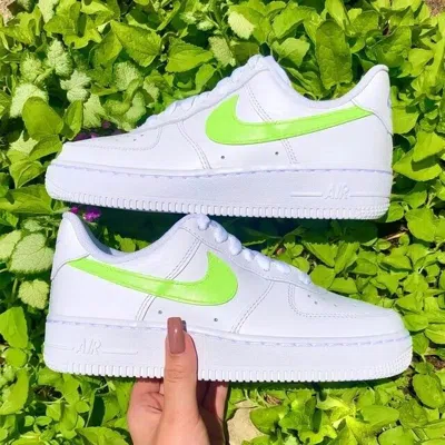 NIKE NIKE AIR FORCE 1 "POPSICLE NEON GREEN SWOOSHES" CUSTOM WHITE SHOES MENS WOMENS