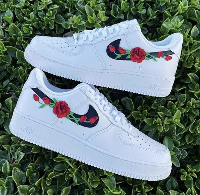 NIKE NIKE AIR FORCE 1 RED ROSE CUSTOM LOW FLORAL WHITE BLACK SHOES MENS WOMENS KIDS