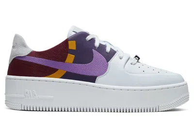 NIKE AIR FORCE 1 SAGE LOW LX GREY (WOMEN'S) SNEAKERS IN FOOTBALL GREY/DARK ORCHID/TEAM RED